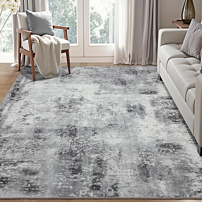 Kelarea Living Room Rug 5x7 Grey Rug Machine Washable Large Area Rugs, Non Slip Abstract Vintage Indoor Carpet for Bedroom, Nursery, Classroom, Dining Room, Home Office