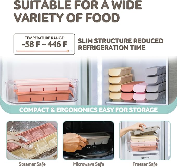 Silicone Freezer Trays with Lid,1.7oz 4 Section 4 Sets-Leak Proof Silicone Freezer molds for Homemade Baby Food Breastmilk, Purees, Vegetables, Baby Food Jars Ice Tray with Lid BPA Free Mix