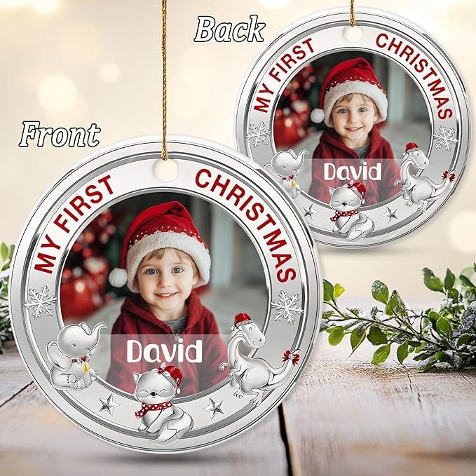 Personalized Baby First Christmas Photo Christmas Ornament 2025 - Custom Newborn Keepsake - Sweet Gift for New Parents Mom Dad - Gift for Parents - Sweet Baby Holiday Memory Decoration