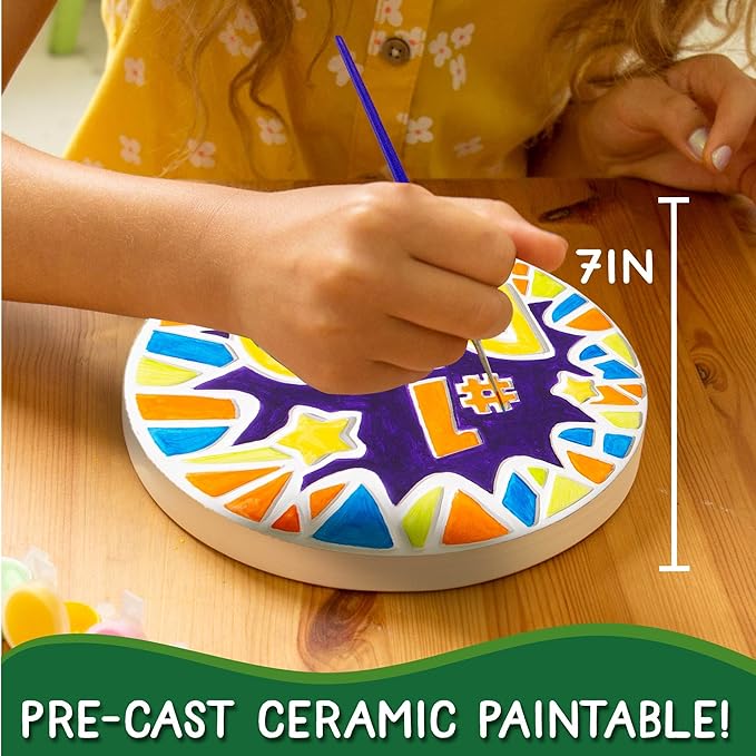 Creative Roots Paint Your Own #1 Dad Stepping Stone, Paintable Ceramic 7 in. Stone, Includes 6 Acrylic Paints & Paintbrush, Great Arts and Crafts for Kids Ages 8-12, Father's Day Gift