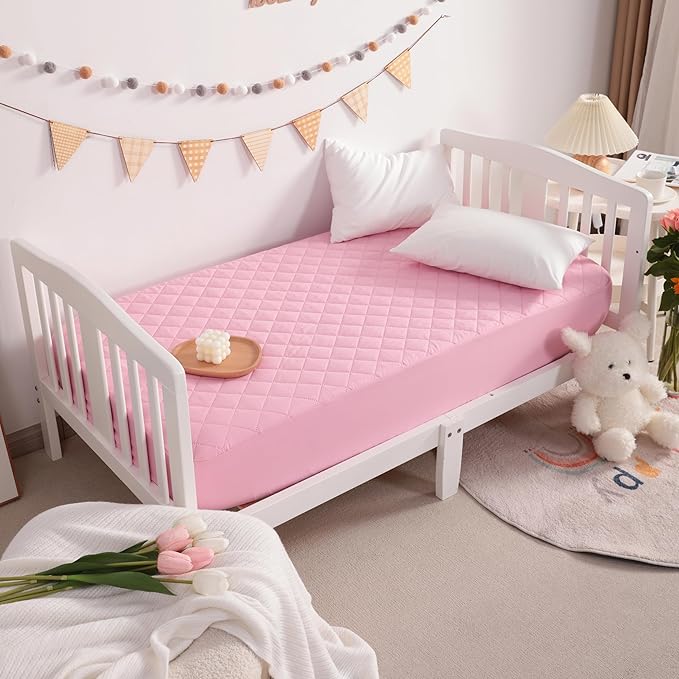 NTBAY 2 Pack Waterproof Mini Crib Mattress Protector, Quilted 24"x38" Fitted Mattress Cover - Machine Washable - Soft and Breathable Baby Mattress Pad Sheet for Mini Crib and Baby Playards, Pink