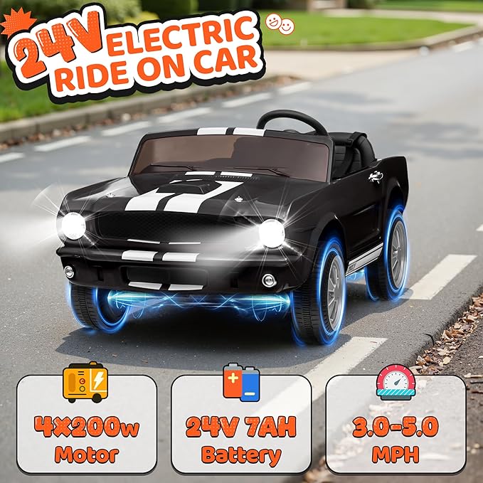 24V 2 Seater Ride on Toys, Licensed Shelby Cobra Kids Power Car Wheeler Ride On Toy w/ 2WD/4WD Switchable, Remote Control, 19" Spacious Seat, 4 Spring Suspension, Music, Bluetooth