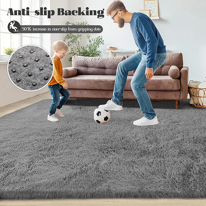 8x10 Area Rug for Living Room: Fluffy Shag Soft Washable Rugs Large Fuzzy Plush Indoor Carpet for Bedroom Nursery Playroom Kids Girls Boys Room (Dark Grey, 8'x10')