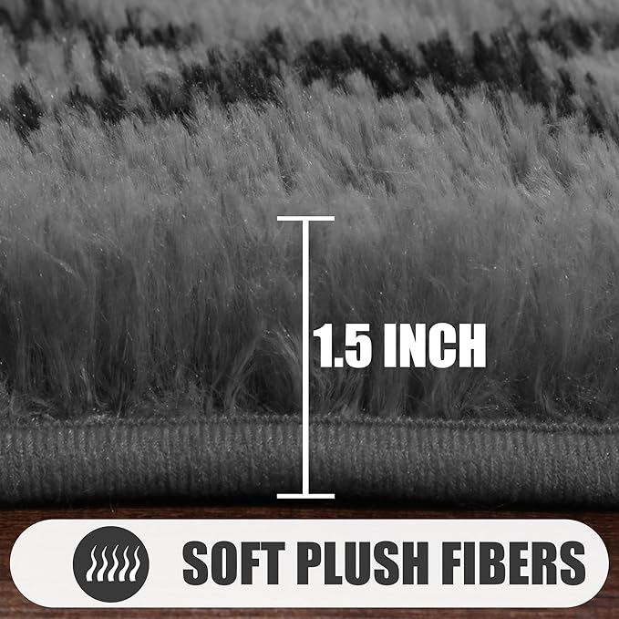 ONASAR 8x10 Area Rugs for Living Room, Fluffy Grey and Black Bedroom Rug, Washable Geometric Boho Large Soft Plush Shaggy Fuzzy Floor Carpet for Nursery Kids Classroom Playroom Dorm Home Decor
