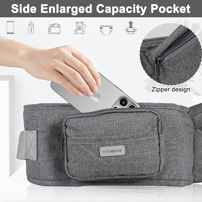 Baby Hip Carrier, Baby Carrier with Adjustable Waistband & Breathable Mesh, Ergonomic Carrier with Non-Slip Hip Seat Surface for Newborns & Toddlers, Grey
