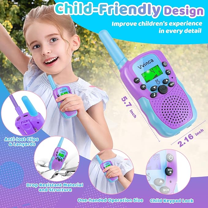 Vvinca Rechargeable Walkie Talkies for Kids 4 Pack, 5-7 Year Old Boy Toys Long Range 22 Channels 2 Way Kids Walkie Talkie with Flashlight for Camping Hiking Indoor Outdoor 3 4 5 6-12 Girl Boy Gift