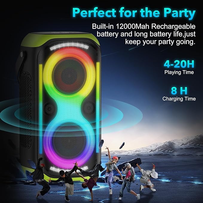 Bluetooth Speaker 160W Loud Wireless Boombox Portable Big Powerful Deep Bass Sound TWS Large Outdoor Home Party Speakers with Subwoofer LED Lights