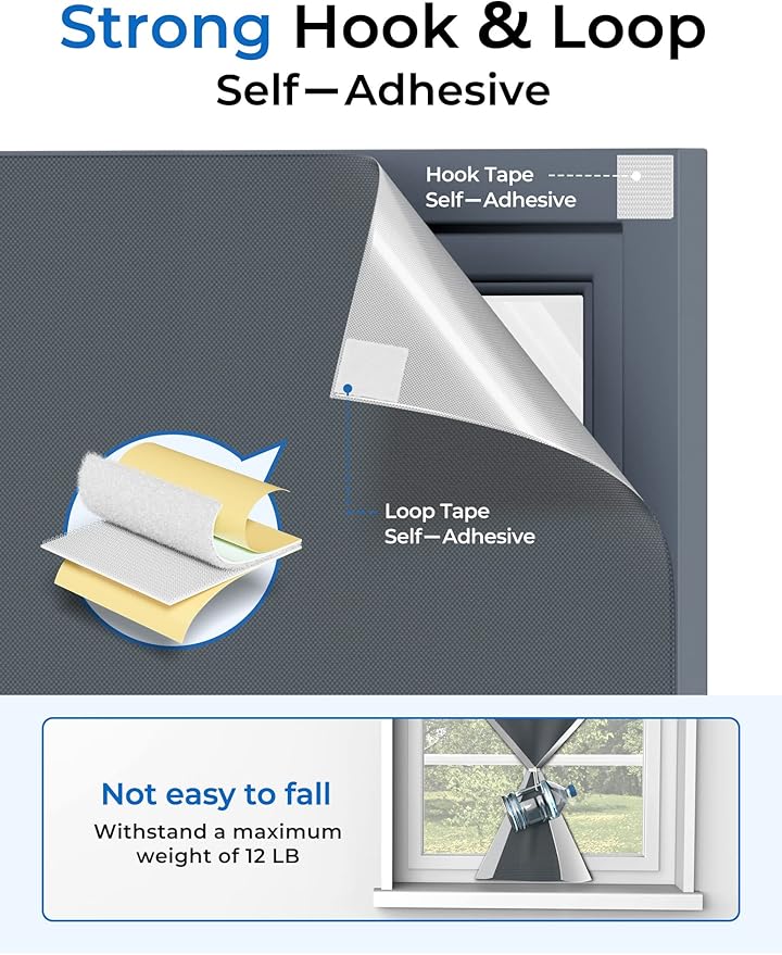 Sumobaby Blackout Curtains 114"x57" Portable No Drill Blinds for Windows with Heat-Resistant Magic Tapes,100% Black Out Window Cover,Window Shades Easy to Cut Fit for Bedroom,Dorm Room,Nursery(Gray)