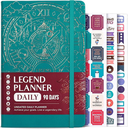 Legend Planner Daily for 3 Months – Undated Monthly Weekly & Daily Planner to Hit Goals. Organizer & Productivity Journal, A5 (Viridian Green)