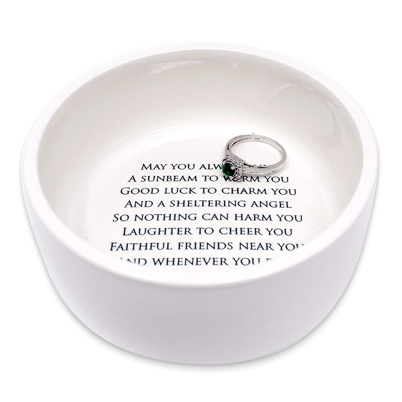 Baptism Gift or First Communion Gift, Ceramic Keepsake Box With Irish Blessing - Round Box with Shamrock in Green for Godchild