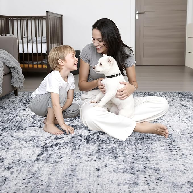 5x7 Area Rug Living Room Rug: Washable Modern Abstract Soft Thin Rug Indoor Floor No Slip Stain Resistant Carpet for Bedroom Dining Room Farmhouse Nursery Home Office - Grey