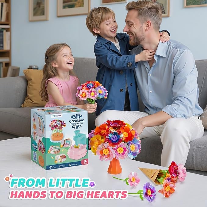 Flower Bouquet Craft Kit for Girls - Arts & Crafts Gift for 4 5 6 7 8 9 Year Old Girls, DIY Flower Making Toy Kit for Kids, Mess-Free Fun & Educational Activities for Preschool Kids, Birthday Gift
