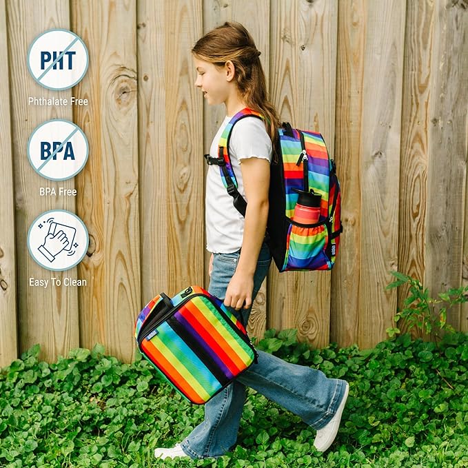 Wildkin ECO rPET 17-inch Large Backpack – Sustainable, Padded, Adjustable – Rainbow Stripe