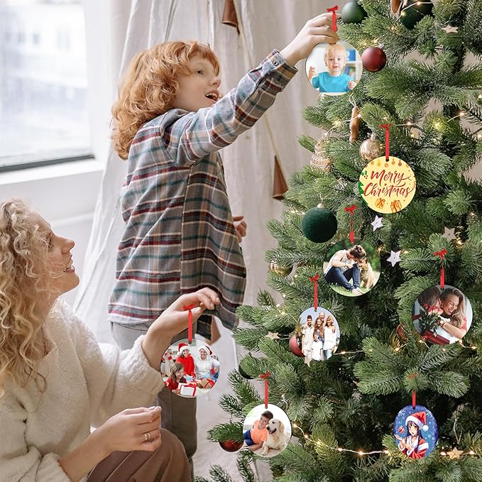 Personalized Christmas Ornaments 2025 Add Photo Text Custom Wood Xmas Tree Hanging Ornament Decoration Gift for Couples Family Birthday Wedding Engagement