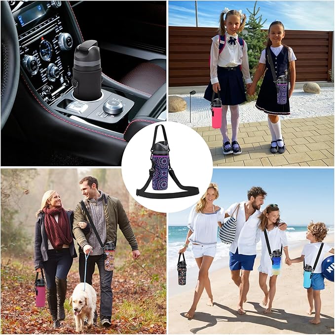 Neoprene Water Bottle Carrier Bag with Adjustable Shoulder Strap for Owala 24 OZ Tumbler, Insulated Water Bottle Cover for Owala FreeSip Insulated Water Bottle (Mandala, 24 OZ)