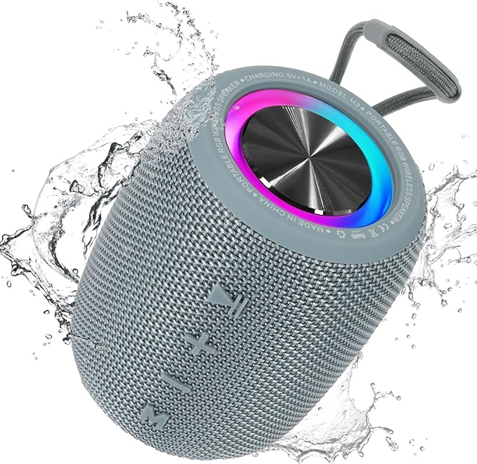 Portable Bluetooth Speaker, BT5.3 Wireless Speaker 20W Bass Diaphragms with Multi LED Light Dynamic Modes, IPX6 Waterproof 16H Playtime supports FM Mode, TF, USB for Home, Cycling, Outdoor, Beach