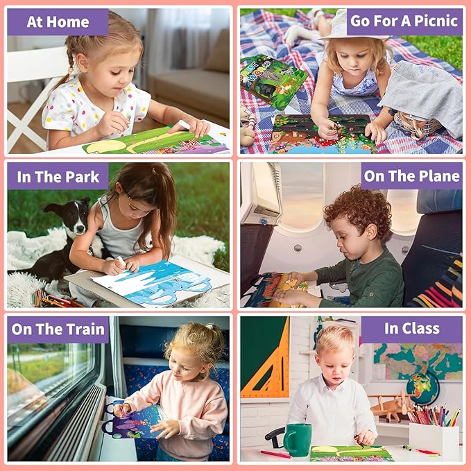 6Set Reusable Sticker Books for Kids 1-3 2-4 Years Old, 3D Puffy Stickers Books for Toddlers,Monster+Insects+Forest+Desert+Polar+Amusement Park