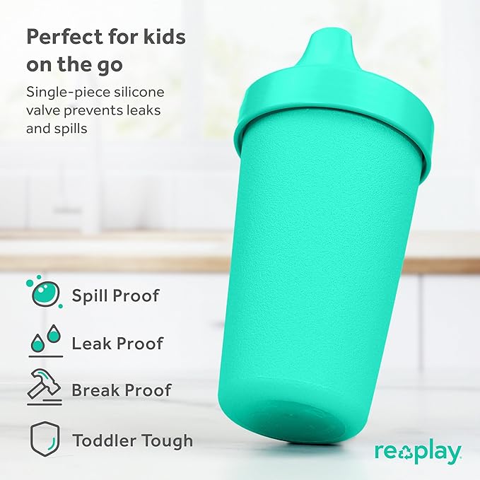 Re-Play Sippy Cups for Toddlers - 10 Oz. Reusable Spill Proof Cups for Kids, Dishwasher/Microwave Safe - Made in USA - Set of 3-3.13" x 6.25" - Fresh