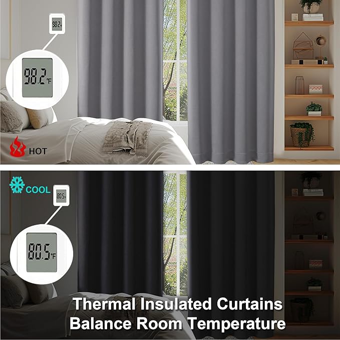 Simplebrand Ava Light Grey Short Blackout Curtains for Bedroom 54 Inches Long 2 Panels Set, Solid Thermal Insulated, Energy Saving Window Treatment Curtains Blackout Drapes, W40 x L54 Inch, Light Grey