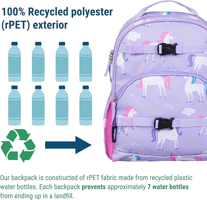 Wildkin ECO rPET 15-inch Kids Backpack – Sustainable, Padded, Adjustable – Unicorn
