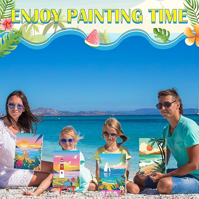 Blosssound 10 Set Pre Printed Canvas Pre Drawn Canvas Painting with Easel Kits 5" x 7" Outline Painting Panels for Beginners, DIY Craft Project, Party Favor, Home Decors(Landscape)