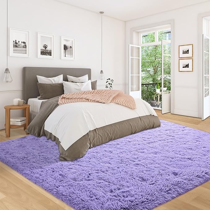 5x7 Area Rug for Living Room: Fluffy Shag Soft Washable Rugs Fuzzy Plush Indoor Carpet for Bedroom Nursery Playroom Dorm Kids Girls Boys Room (Purple, 5'x7')