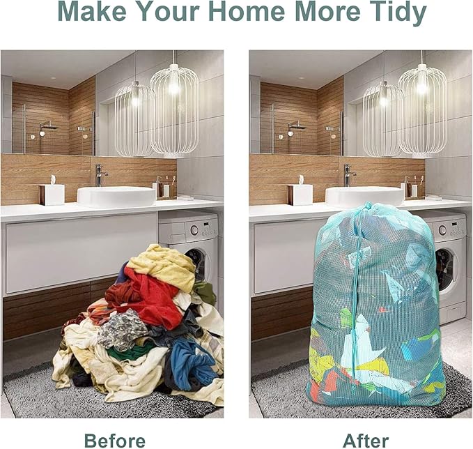 Mesh Laundry Bags, 24" x 36", Heavy Duty with Reinforced Handles, Foldable & Portable, Drawstring Closure, 3-Pack, Mixed Colors