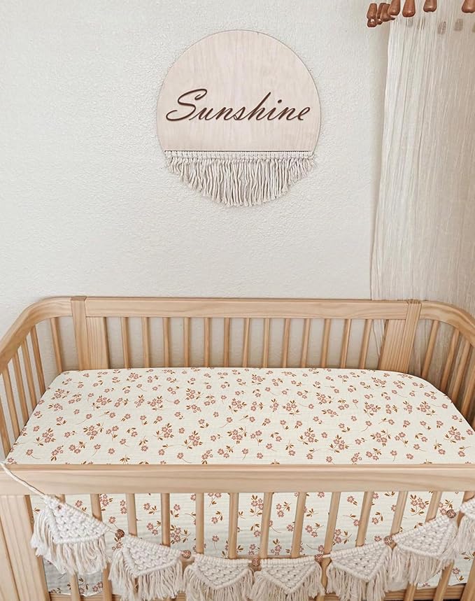 Bassinet Sheet for Baby Boy and Girl 2 Pack, Fitted Sheets for Rectangle, Oval, Hourglass Bassinet Mattress, Muslin Moses Basket Sheets with Neutral Style (Floral & Pink)