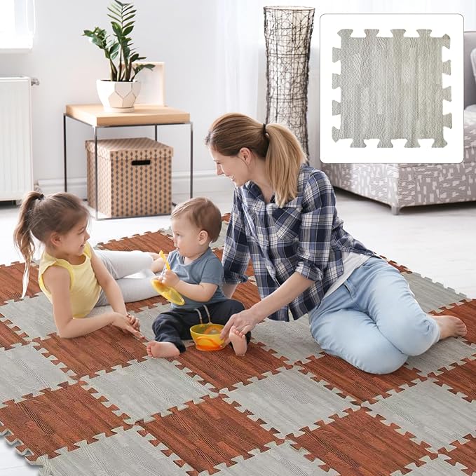 Skyweaver 24 Tiles Soft Non-Toxic Baby Play Mat for Floor EVA Foam Jigsaw Puzzle Play Mat, Interlocking Squares with 0.6inch for Babies, Toddlers & Kids Gym, Nursery, Playroom, Gray