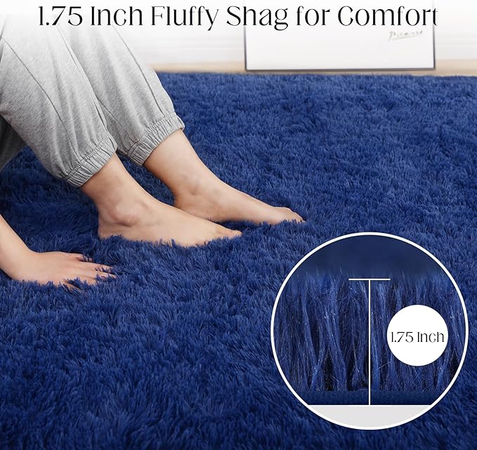 Soft 8x10 Blue Rug, Fluffy Area Rugs for Living Room, Plush Navy Area Rugs for Bedroom, Non-Slip Indoor Carpet for Nursery, Study Room, Kids Room, Room Decor
