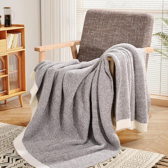 NEXHOME PRO Super Soft Throw Blankets for Couch, Twin Size Cozy Blankets Reversible Knit Blanket for Women, Fuzzy Plush Lightweight Throws for Sofa, Bed, Picnic, Taupe Grey, 60 x 80 inches
