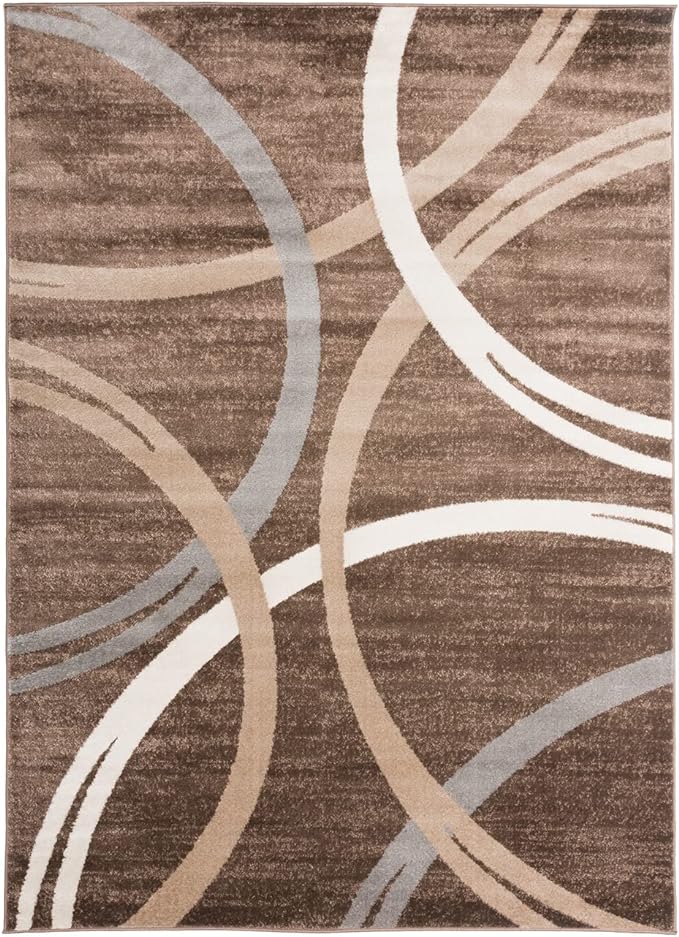 Rugshop Modern Wavy Circles Design Area Rug 7' 10" x 10'2" Brown