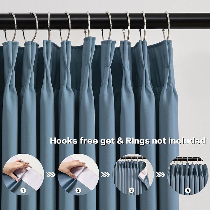 KEQIAOSUOCAI Pinch Pleated Blackout Curtain Drapes for Window 63" L - Triple Weave Energy Saving Thermal Room Divider Blackout Panels for Patio (72" Wide per Panel, 2 Panels, Dusty Blue)