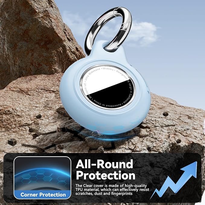 Upgrade Waterproof Airtags Holder with Apple Airtags Keychain, Hard PC Air Tag Case, Anti-Scratch & Shock Air tag Holder,Men's Women's Keyrings & Keychains, for Dog,Car Key,Luggage -Sky Blue