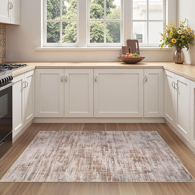 Area Rug for Living Room: 3x5 Washable Neutral Abstract Modern Soft Rugs Non Slip Indoor Floor Stain Resistant Carpet for Bedroom Dining Room Office Nursery - Red Brown