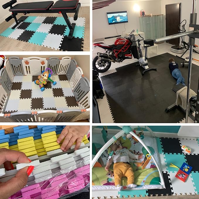 MQIAOHAM® 25 Pieces Puzzle Play Mats, Soft Baby Play Mat, Kids Interlocking Foam Floor Tiles, Toddlers Carpet Playmats G301025-101105112