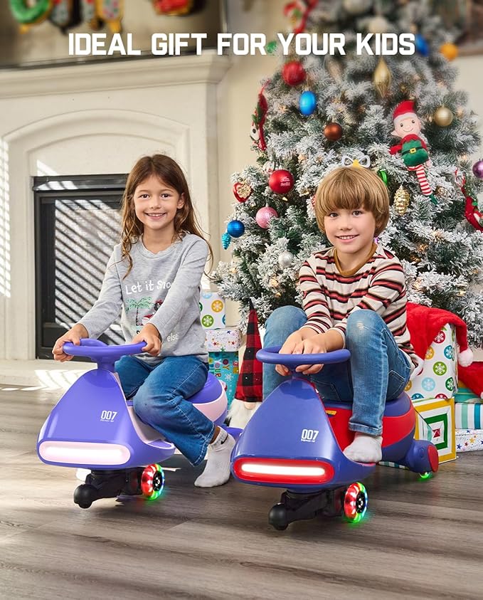 FanttikRide 6V N7 Classic Electric Wiggle Car with Pedal, Rechargeable Battery, Ride on Toys, Swing Car, 2 Speeds, Anti-Rollover, Flashing Light Wheels, Bluetooth, for Ages 3 and Up, 150 Lbs, Pink