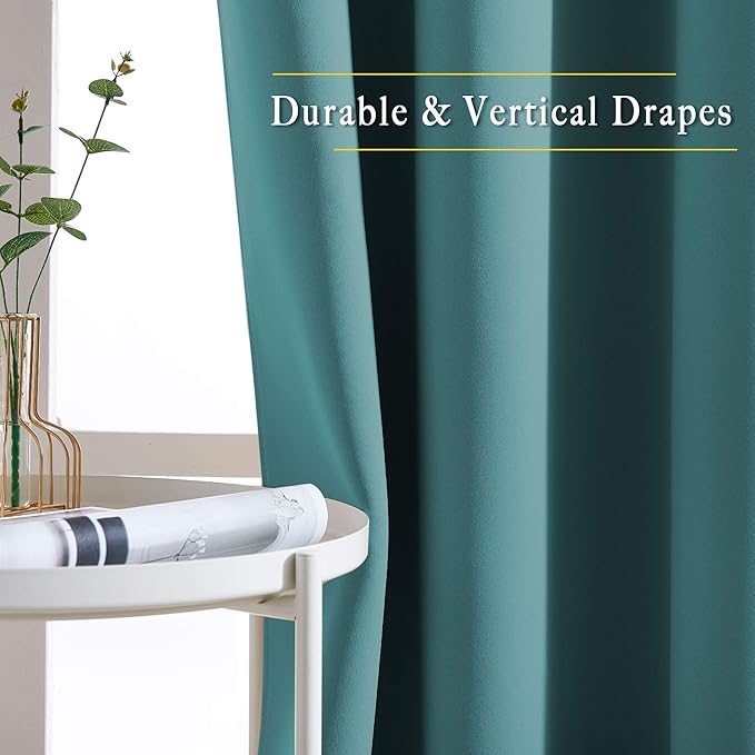 NICETOWN Sea Teal Blackout Curtains for Living Room, Grommet Thermal Insulated Window Drapes Room Divider Blinds Sound Reducing for Living Room, W46 x L102, 2 Pieces