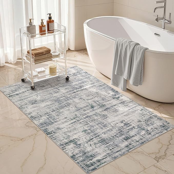 Area Rug for Living Room: 3x5 Washable Neutral Abstract Modern Soft Rugs Non Slip Indoor Floor Stain Resistant Carpet for Bedroom Dining Room Office Nursery - Gray