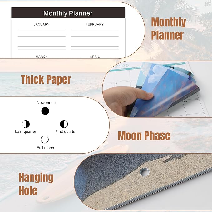 Gannyfer Calendar 2025-2026, 18 Months Beaches Wall Calendar 2025-2026, Large Wall Calendars 12" x 24" Opened, Perfect as Gifts for Friends, Family