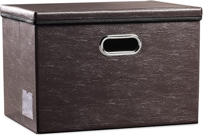 PRANDOM Large Collapsible Storage Bin with Lid [1-Pack] Leather Fabric Foldable Storage Box Organizer Containes Basket Cube with Cover for Home Bedroom Closet Office Nursery Brown (17.7x11.8x11.8)