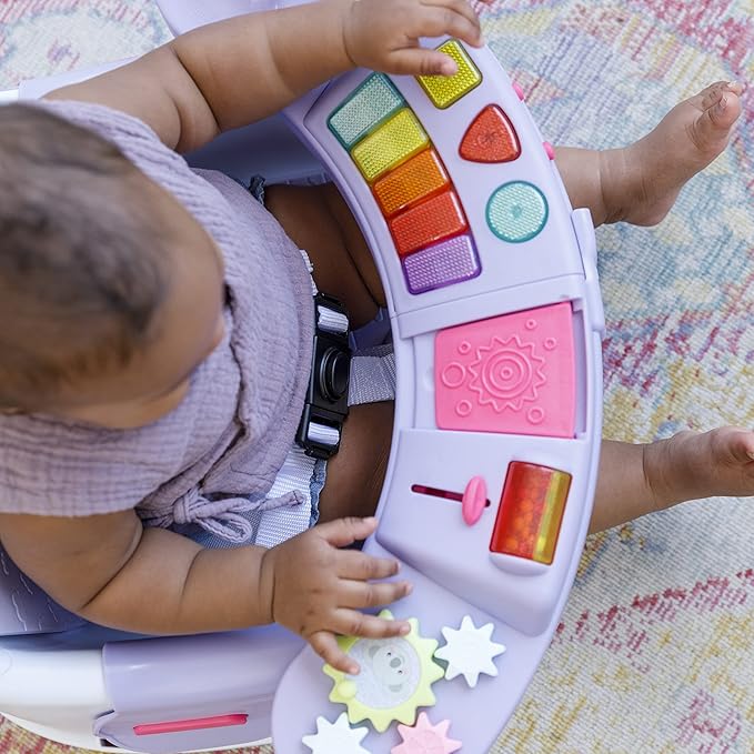 Infantino Music & Lights 3-in-1 Discovery Seat & Booster, Toddler Booster Seat for Dining Table or Kitchen Chair, Baby Activity Center & Snack Tray, Lavender