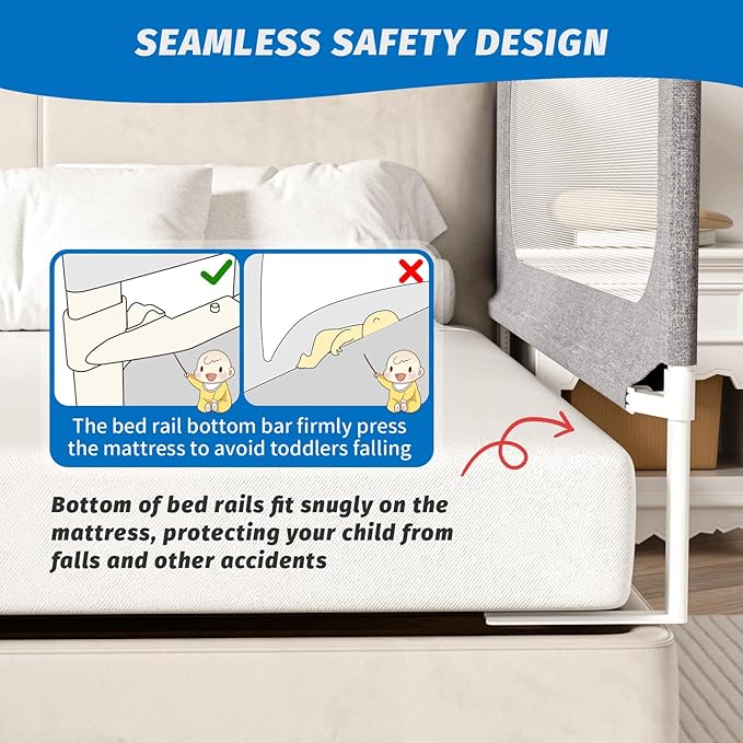 3-Piece King Size Bed Rails for Toddlers, with Headboard Rod -Height Adjustable Baby' Safety Bed Rails Guard for King Size Bed(3Pack 78.7"x78.7"x74.8"-Gray)