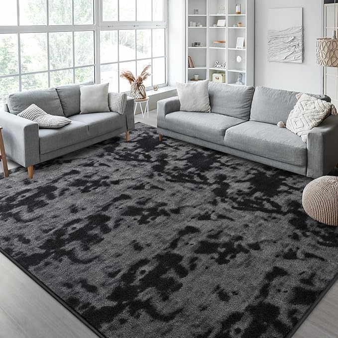 Kimicole 5x8 Washable Area Rugs for Bedroom Living Room, Low Pile Ulta-Thin Solid Color Rug, Non-Slip Soft Fluffy Carpet for Nursery Kids Room Dorm Room Home Decor (Dark Grey)
