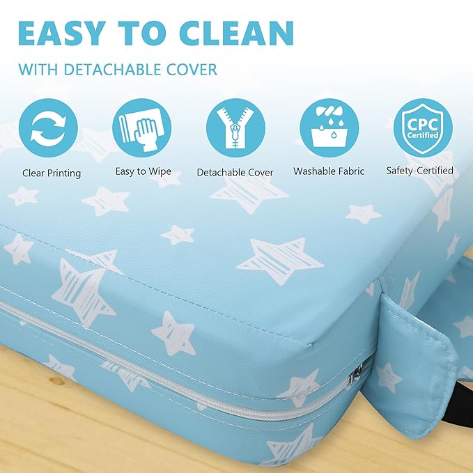 Booster Seat for Kitchen Chair with Adjustable Straps, Toddler Booster Seats for Dining Table Portable for Travel Camping Eating, Booster Cushion for Table for Baby Child Infant Kid Boy Girl