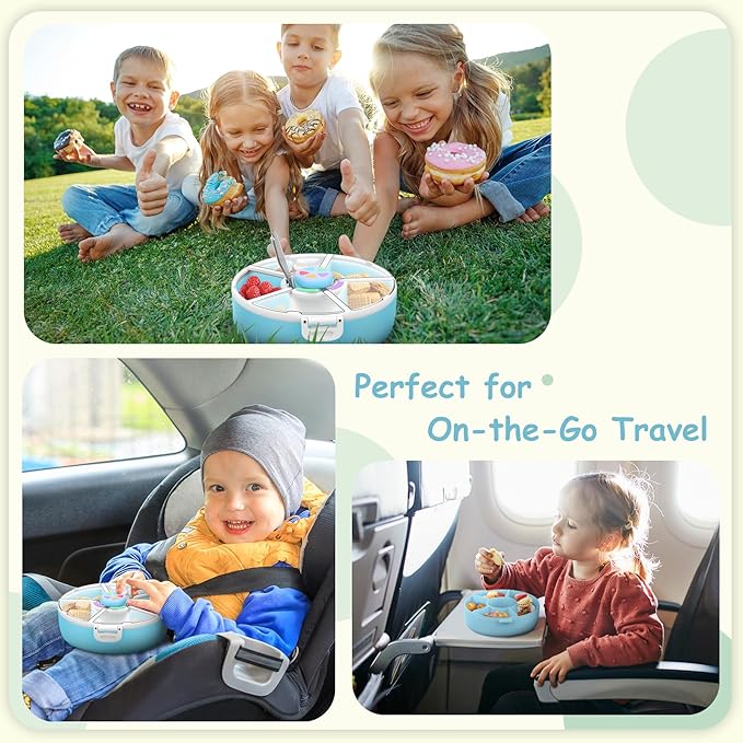 Kids Reusable Rotating Snack Container with 5 Separate Compartments, Color Matching Opening Lid, BPA/PVC-Free, Dishwasher Safe, Perfect for Travel, School Lunches & On-the-Go Snacking-Blue