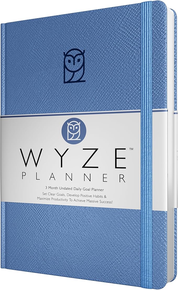 Undated Daily Planner – 3-Month A5 Productivity Organizer with Full Page Per Day, Hourly Schedule, Goal Setting, Habit Tracker, Weekly & Monthly Pages – Hardcover Time Management Notebook (Blue)