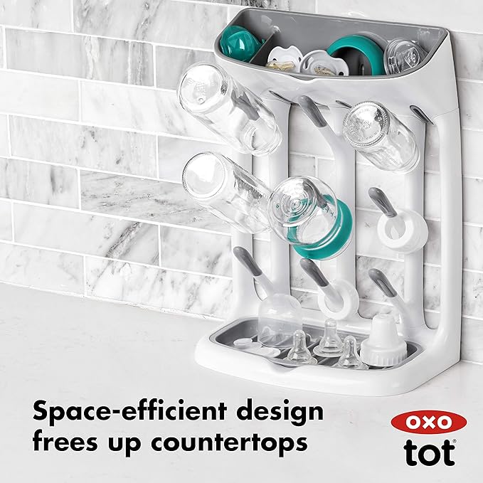 OXO Tot Space-Saving Bottle Drying Rack, Baby Bottle Organizer for Countertop