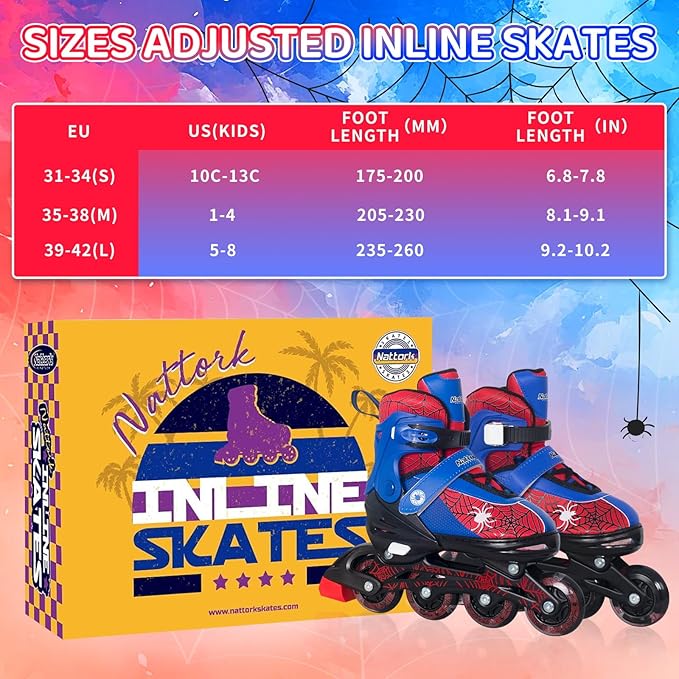 Nattork Kids Adjustable Inline Skates with PU Flash Wheels, Fun Roller Skates for Ages 4-12, Indoor/Outdoor Birthday Gift for Son and Grandson