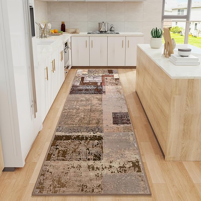 LOCHAS Washable Runner Rugs for Hallway, 2x8 Non Sip Soft Rug for Bedroom Entryway Kitchen Laundry Room, Long Abstract Carpet for Indoor Floor Bedside, Geometric Vintage Home Decor, Pet & kid Friendly